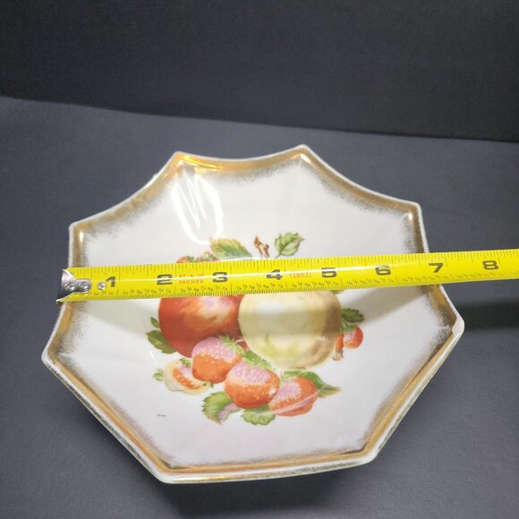 Vintage Trimont Ware Japan Porcelain Bowl Handpainted Fruit 7'' Gold Trim - Picture 8 of 9